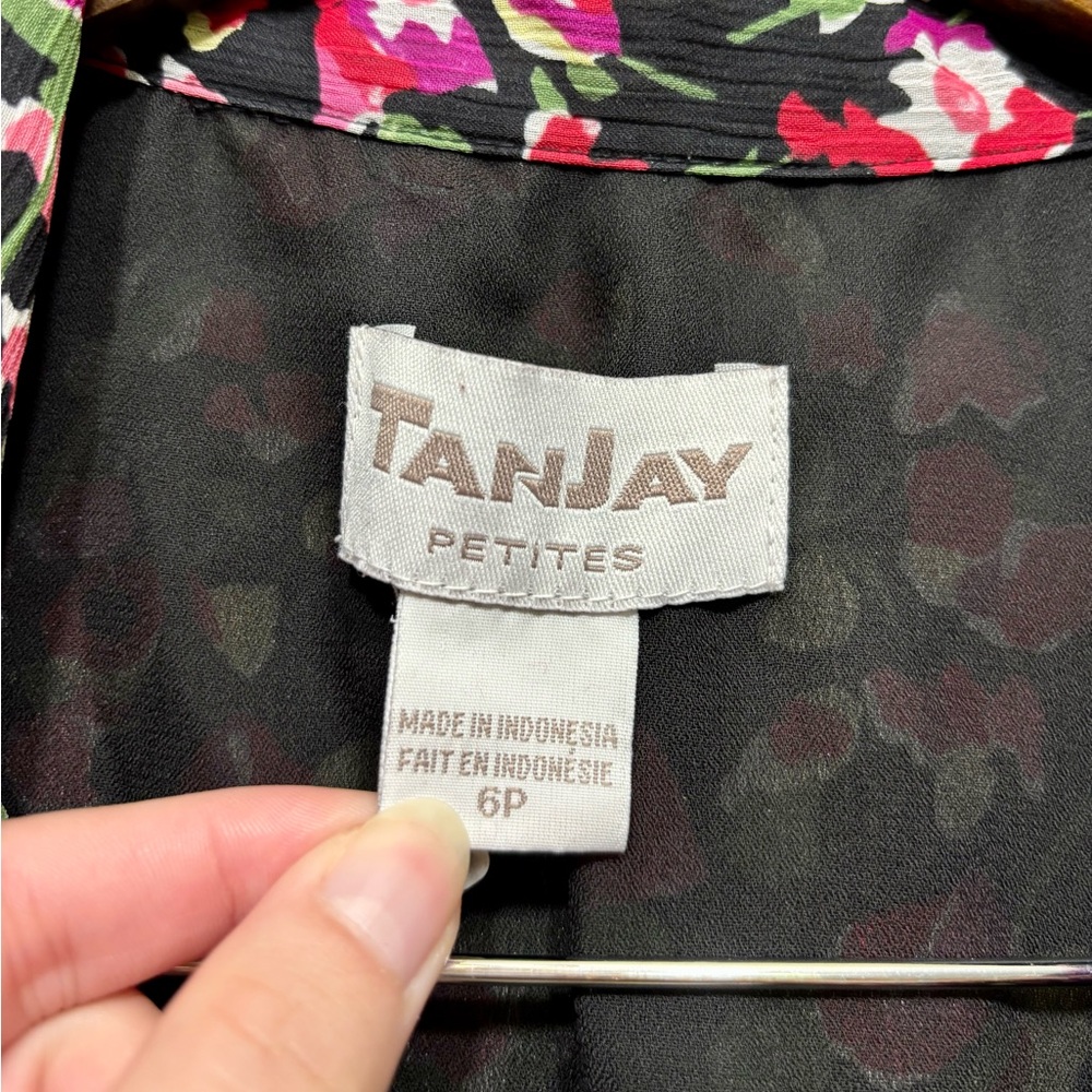 TanJay Petites Floral Ruffle Open Front Short Sleeve Cardigan Blouse Top 6P - Picture 6 of 8